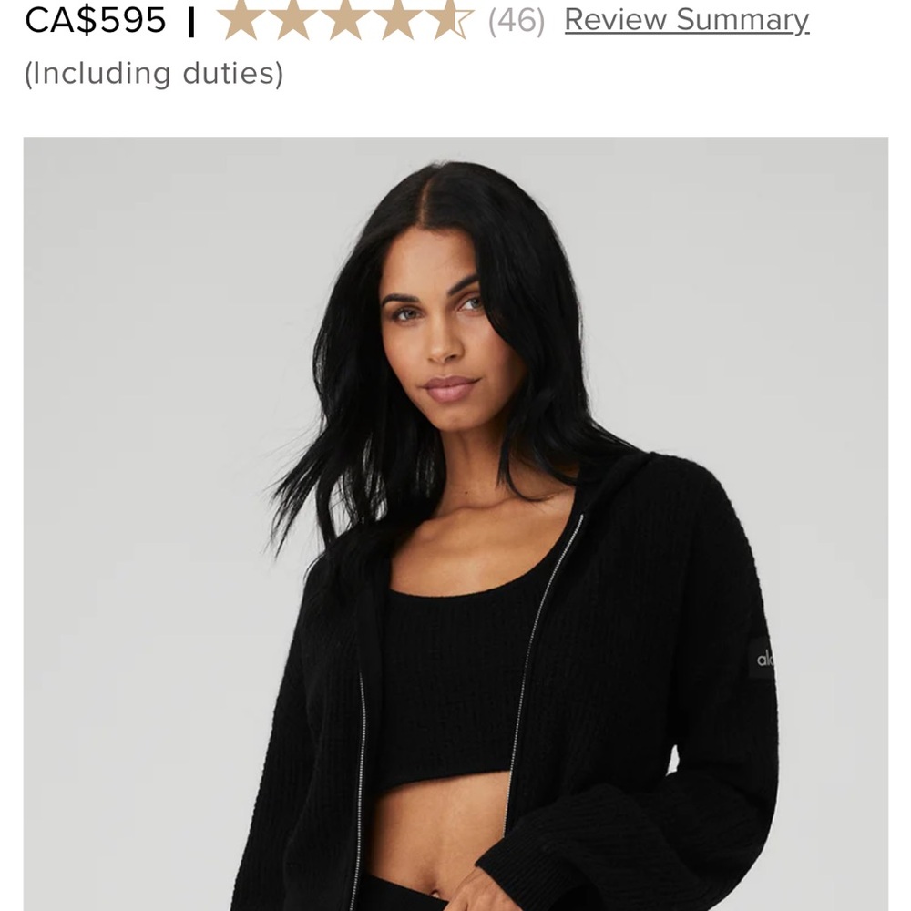 ALO Yoga Cashmere Plush Waffle Full Zip Hoodie. S. NWT.